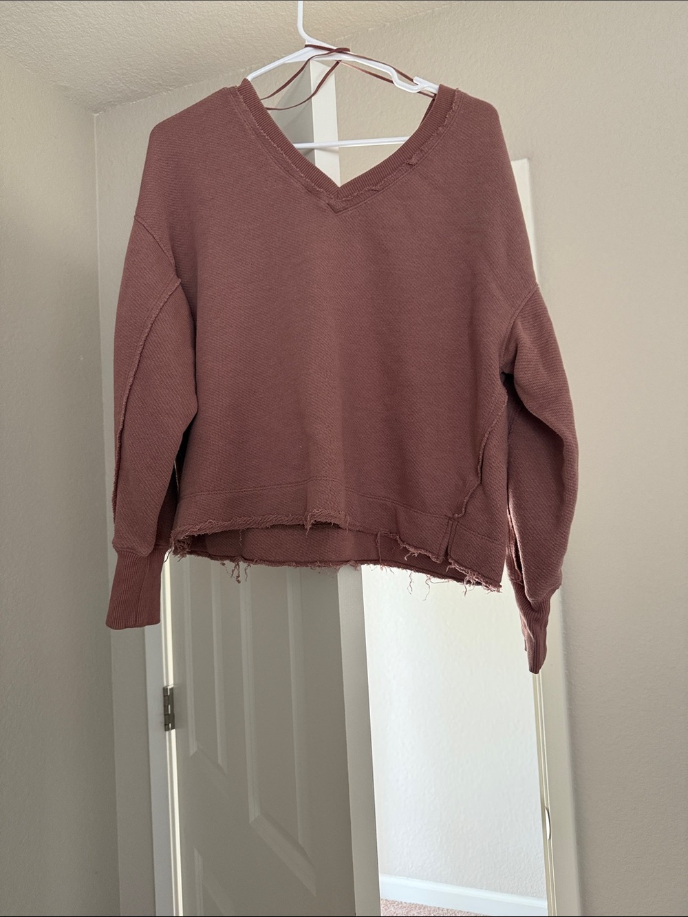 American Eagle Outfitters clay colored V-Neck Distressed Waffle Knit Sweater